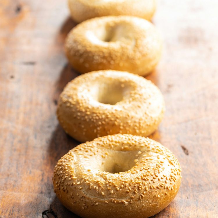 Baked bagel with sesame seeds.